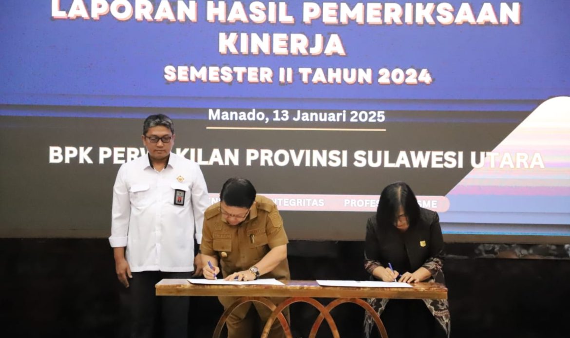 Bupati Denny Mangala didampingi Ketua DPRD Sophia Antou Hadiri Penyerahan LHP Kinerja APBD dan JKN Semester II Tahun 2024 di BPK Perwakilan Sulut
