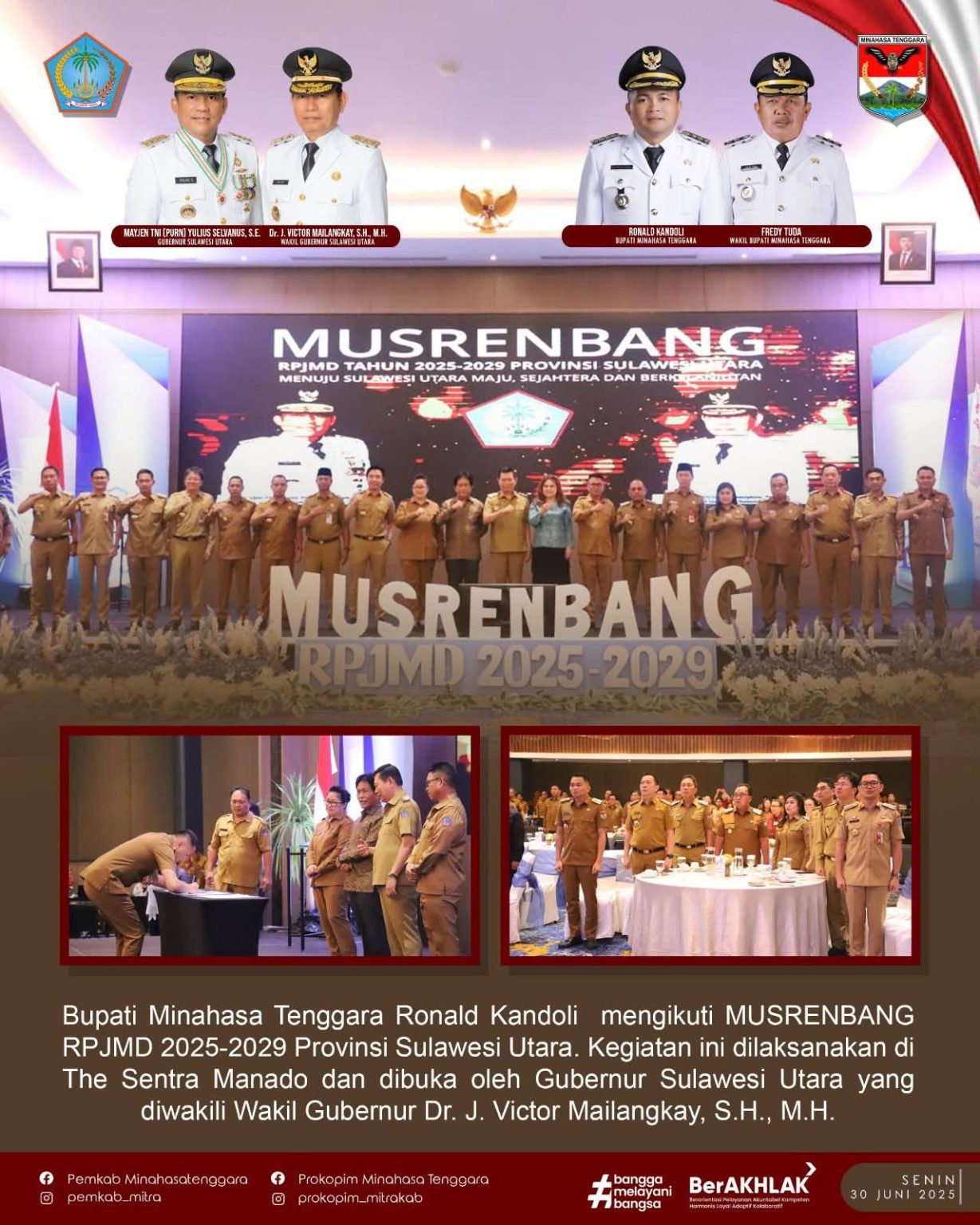 Bupati Ronald Kandoli Hadiri Musrenbang RPJMD Sulut, Perkuat Sinergi Pembangunan Daerah